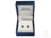 ROUND TANZANITE STUD EARRINGS SET IN 9CT WHITE GOLD FRAME SETTING