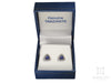 Trillion Tanzanite Stud Earrings in White Gold Fancy Frame