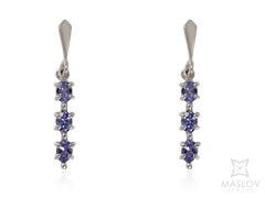 Tanzanite 6 Stone Drop Floating Earrings in White Gold Frame