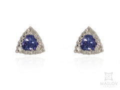 Trillion Tanzanite Stud Earrings in White Gold Fancy Frame