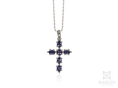 Tanzanite Cross with 6 Oval Stones in White Gold Setting