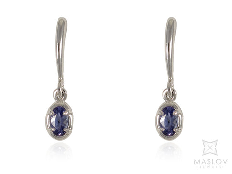 Tanzanite Drop Oval Earrings in White Gold