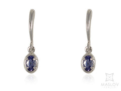 Tanzanite Drop Oval Earrings in White Gold