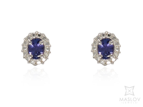 Oval Tanzanite Stud Earrings in Fancy Frame Setting