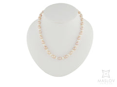 Pearl Necklace 9.5mm Oval Rose and 6mm Round White Beads