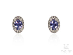 Oval Tanzanite Earring Studs in White Gold Fancy Frame