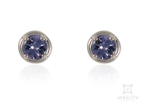 Round Tanzanite Stud Earrings set in 9ct White Gold Frame Setting