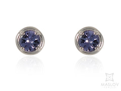 Round Tanzanite Stud Earrings set in 9ct White Gold Frame Setting