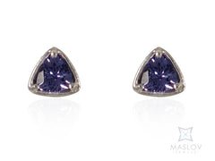 Trillion Tanzanite Stud Earrings in White Gold Frame