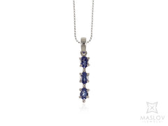 Tanzanite 3 Stone Floating Pendant in White Gold with Chain