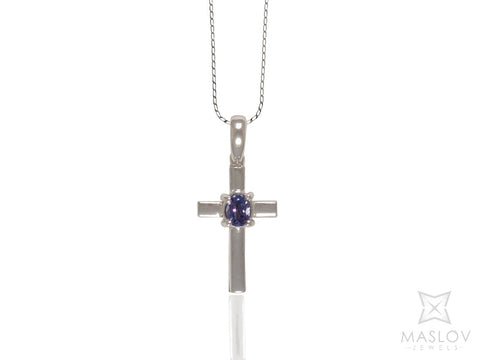 Tanzanite Cross with Centre Stone in White Gold