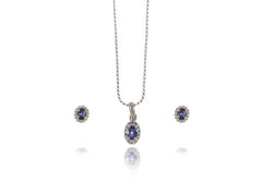 Oval Tanzanite Earring and Pendant Set in White Gold Fancy Frame
