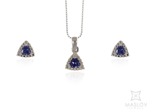 Trillion Tanzanite Earring and Pendant Fancy Frame Set