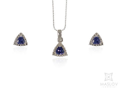 Trillion Tanzanite Earring and Pendant Fancy Frame Set